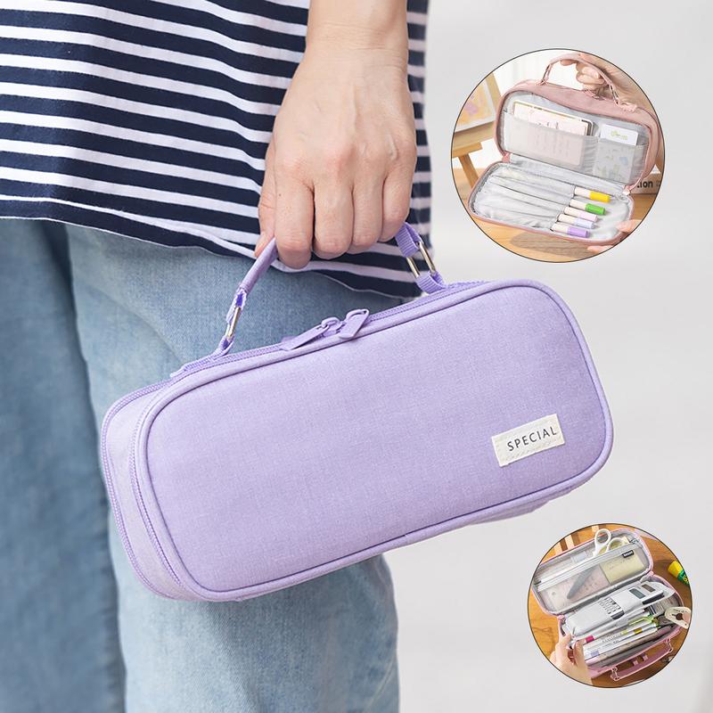 Hộp bút vải canvas Angoo túi bút double pen case bóp viết đa năng kèm quai xách 4 màu cho học sinh,sinh viên