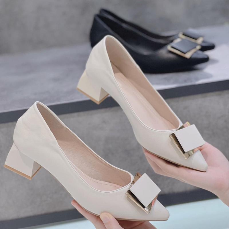 Giày Cao Gót Nữ Mũi Nhọn Giày Búp Bê gót vuông cao 5P khóa Chữ nhật êm và mềm - Cao 5cm - size 35 tới 40 mã Cheo555 Shoes bup giay bit giay  got