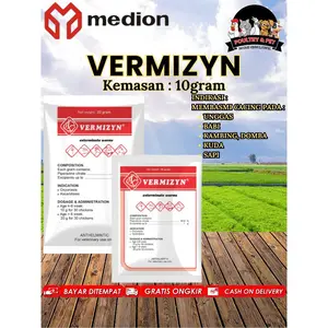 VERMIZYN Obat pembasmi Cacing Ayam, Babi, Kambing, Sapi, Kuda isi 10gr  MEDION / Sachet
