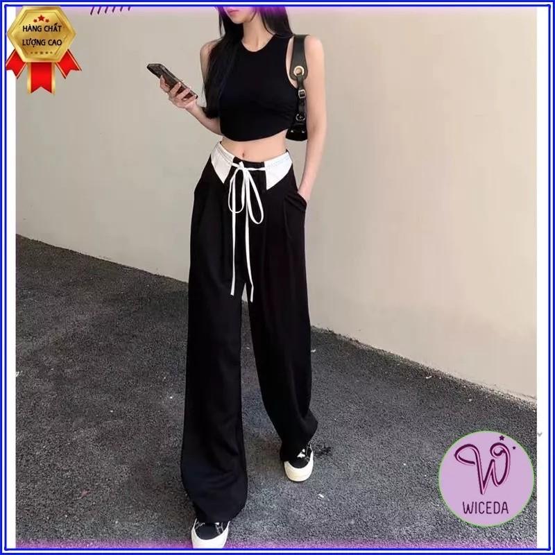 Product Introduction of Quần ống rộng nữ phối trắng buộc dây 4