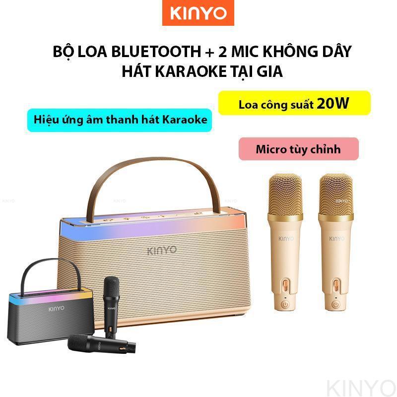 (Karaoke-20W) Bộ Loa Bluetooth KINYO C10 + 2 Mic Hát Karaoke Mini Tại Nhà, Có Thể Thay Đổi Giọng, Nghe Nhạc Dễ Sử Dụng