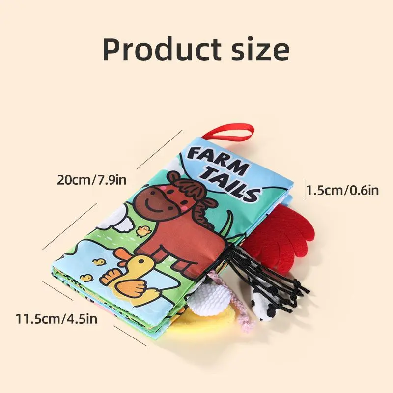 Farm Themed Cloth Book, 1 Count Tear-proof Animal Tail Cloth Book, Early Education Interactive Toy for Parent-child Time 1