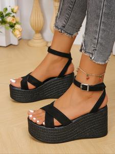 Women's Fashionable Criss Cross Strap Platform Sandals, Casual Versatile Buckle Decor Wedge Sandals for Summer, Lightweight Breathable Comfortable Shoes for Daily Wear