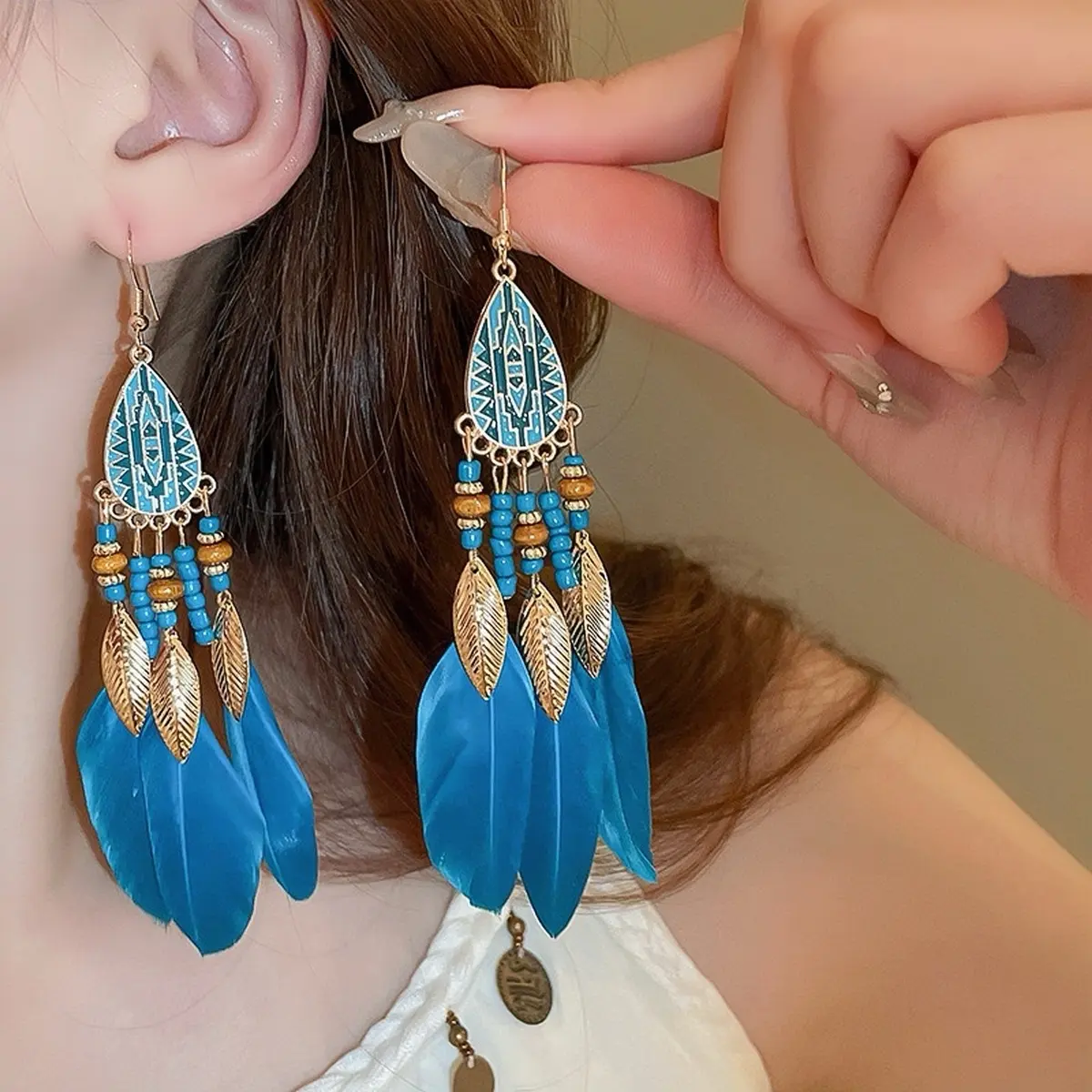Khuyên tai Vintage Boho tone Xanh phụ kiện độc đáo cho nữ - Women, Hoa Tai