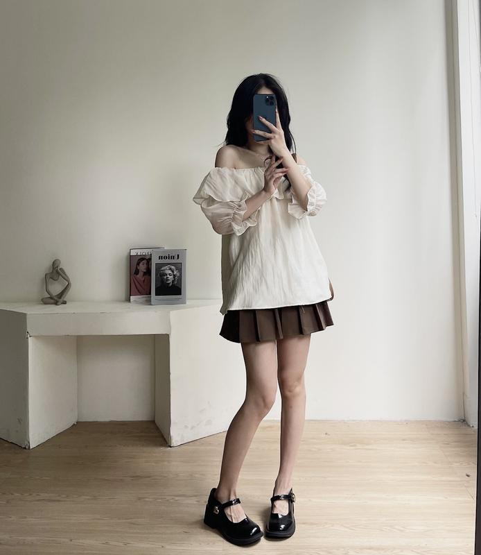 Áo trễ vai voan tơ tay lửng Miho house