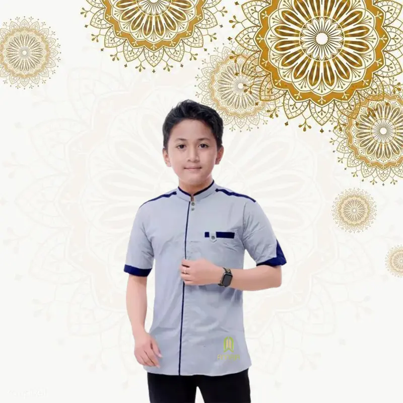 ANNAJA Kemeja Koko Anak Laki-laki Lengan Pendek Usia 9-17 Tahun | Koko Anak SD-SMP Muslim Lebaran Nyaman 1