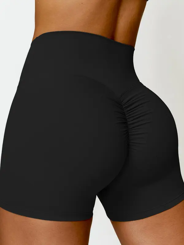 Women's Solid Color Ruched High Waist Sports Shorts, High Stretch Casual Comfy Breathable Butt Lifting Skinny Shorts for Yoga Gym Workout Running, Ladies Sportswear for All Seasons 8