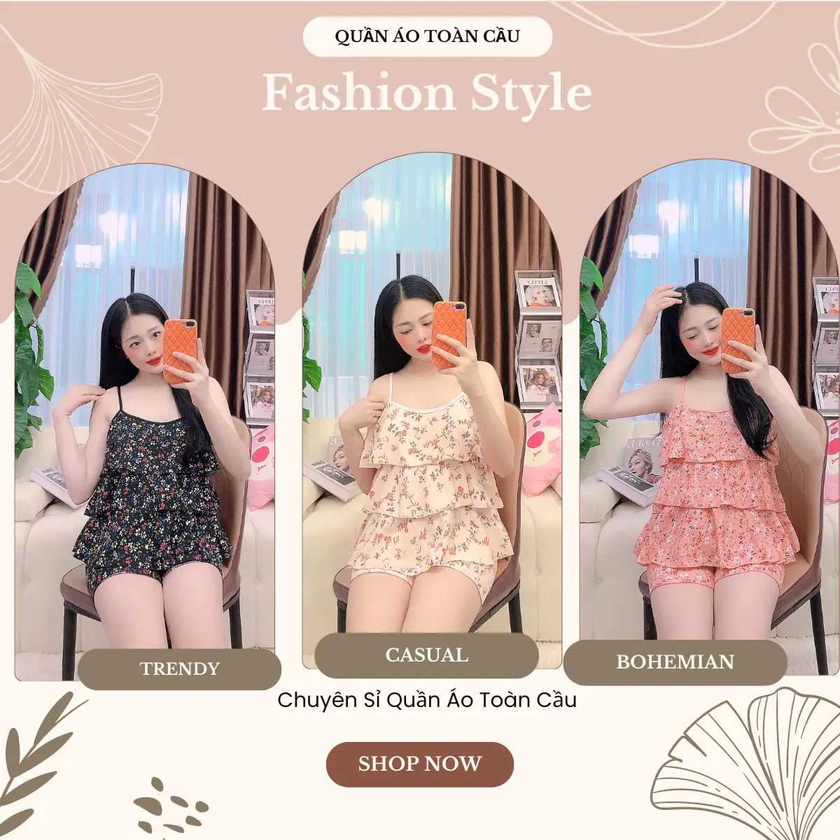 Bộ quần đùi áo hai dây vải lụa hàn họa tiết bông nhí kiểu dáng 3 tầng kích cỡ 35-75 kí Top Women Nữ