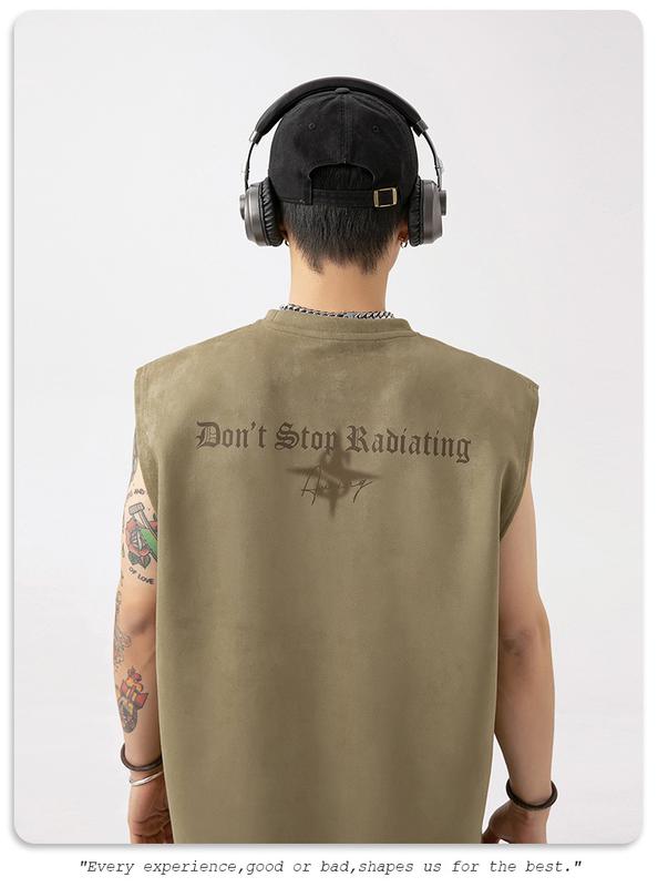 Product Introduction of Lotin Suede Thin Sports Vest Men's 2024 Summer New Sleeveless T-shirt American Letter Printed Casual Waistcoat 8