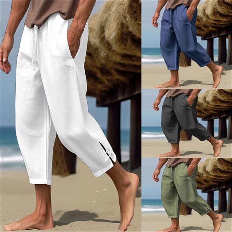 Men's Linen Summer Pants - Beach Casual Breathable Long Pants with Side Slit |   Comfortable Holiday Travel Lounge Wear for Men 0