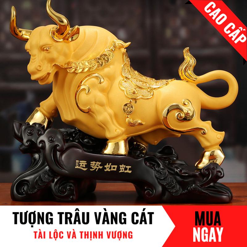 Tượng Trâu Con Giáp Tài Lộc Bằng Vàng Cát Mỹ Nghệ Cao 26cm 1