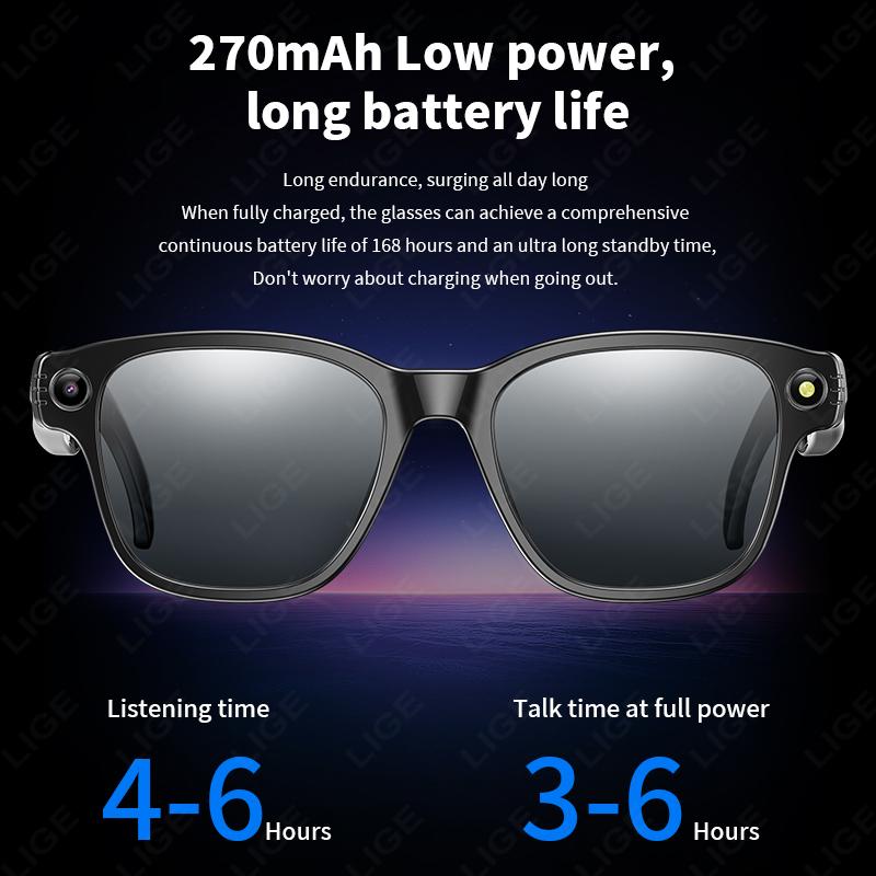 8 MP Smart Glasses Sunglasses Recording Videos AI Photo Recognition Answer Translation 270mAh Anti Blue Light Bluetooth Glasses - Image 3