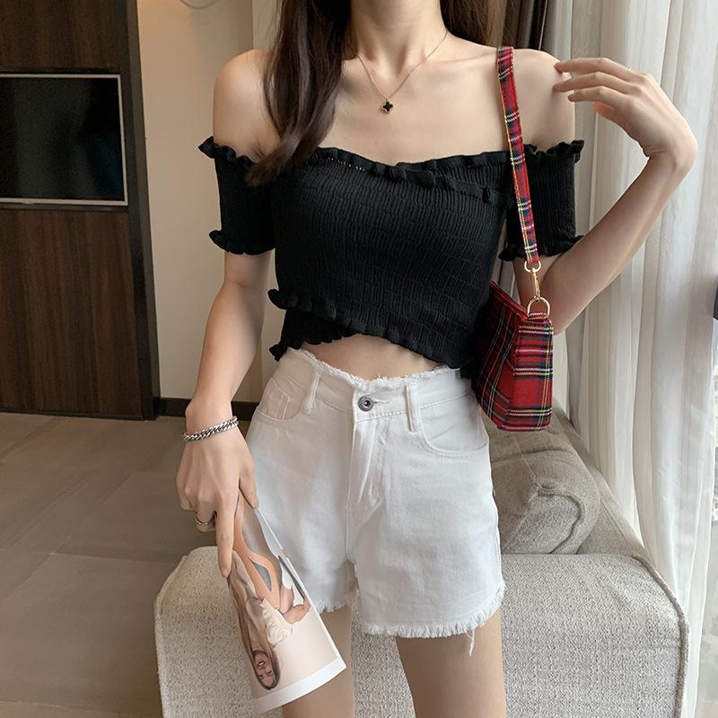Product Introduction of Áo Sơ Mi Rốn Ngắn, Phong Cách Hồng Kông, Bó Sát, Cạp Cao, Cổ Chữ V, Trễ Vai, Áo Vest Len, Dành Cho Nữ, Trang Phục Mùa Hè 18
