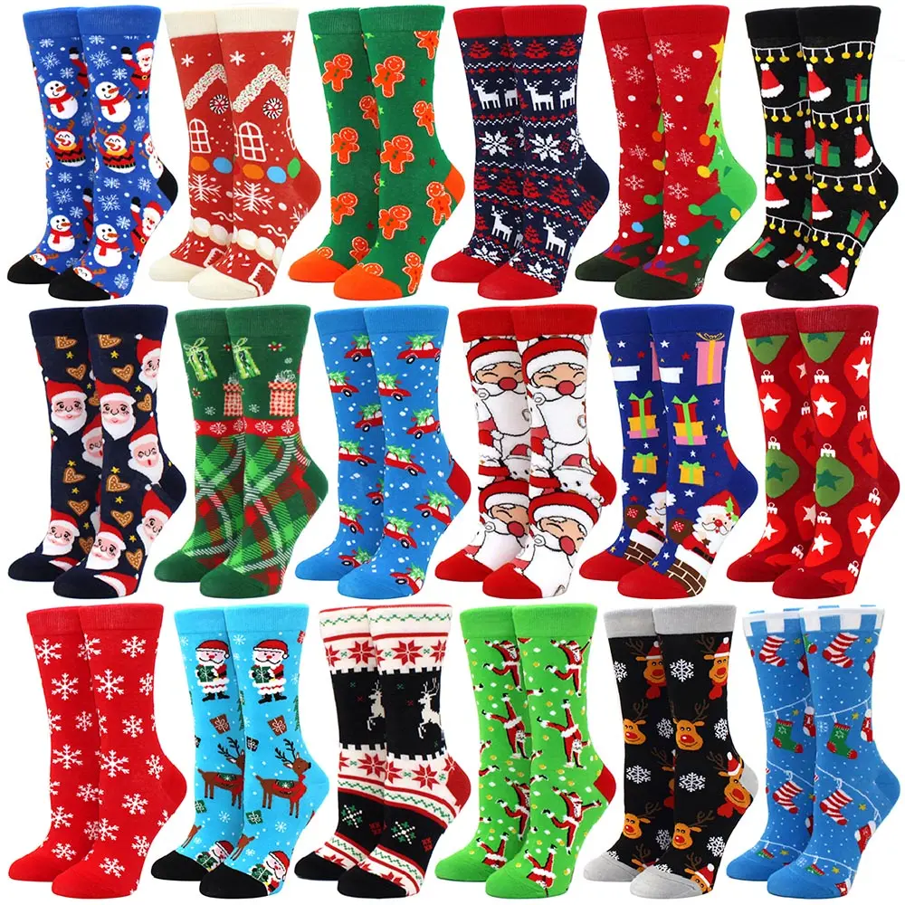 New Christmas Santa Claus Women's Socks Elk Tide Socks Christmas Tree Geometric Cotton Happy Funny Men Middle tube Socks