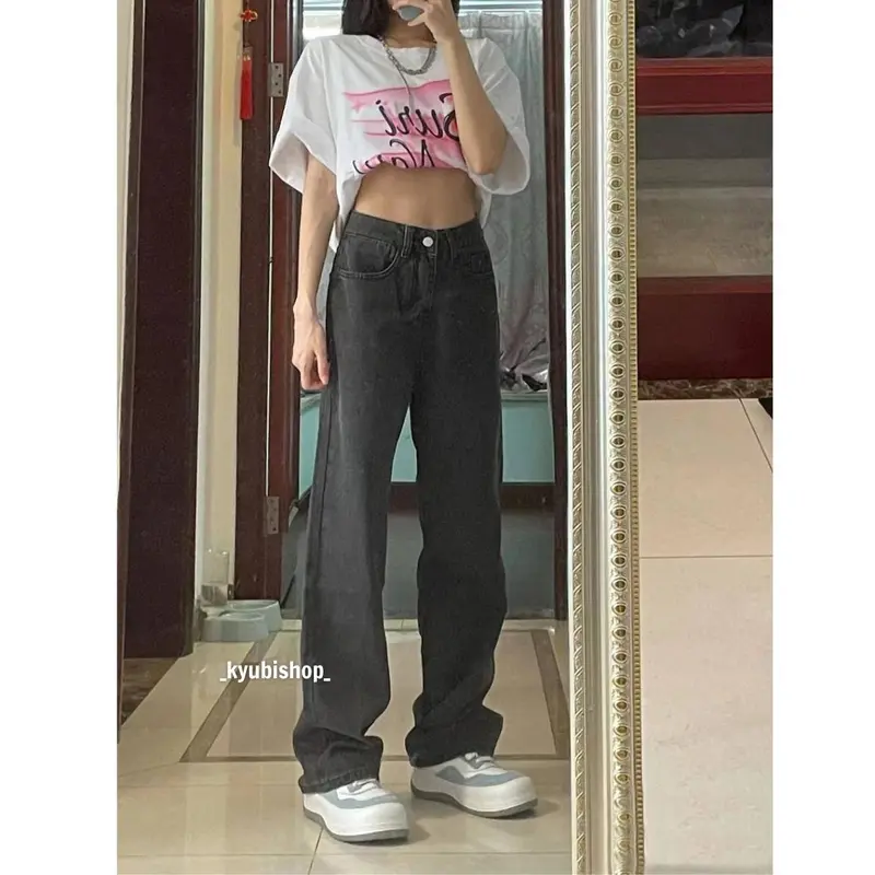 Quần jean nữ ống rộng lưng cao màu Xám Bạc phong cách Retro (Có Bigsize, Nhiều mẫu) - Quần jeans baggy suông Kyubi QJ25 Pants 7