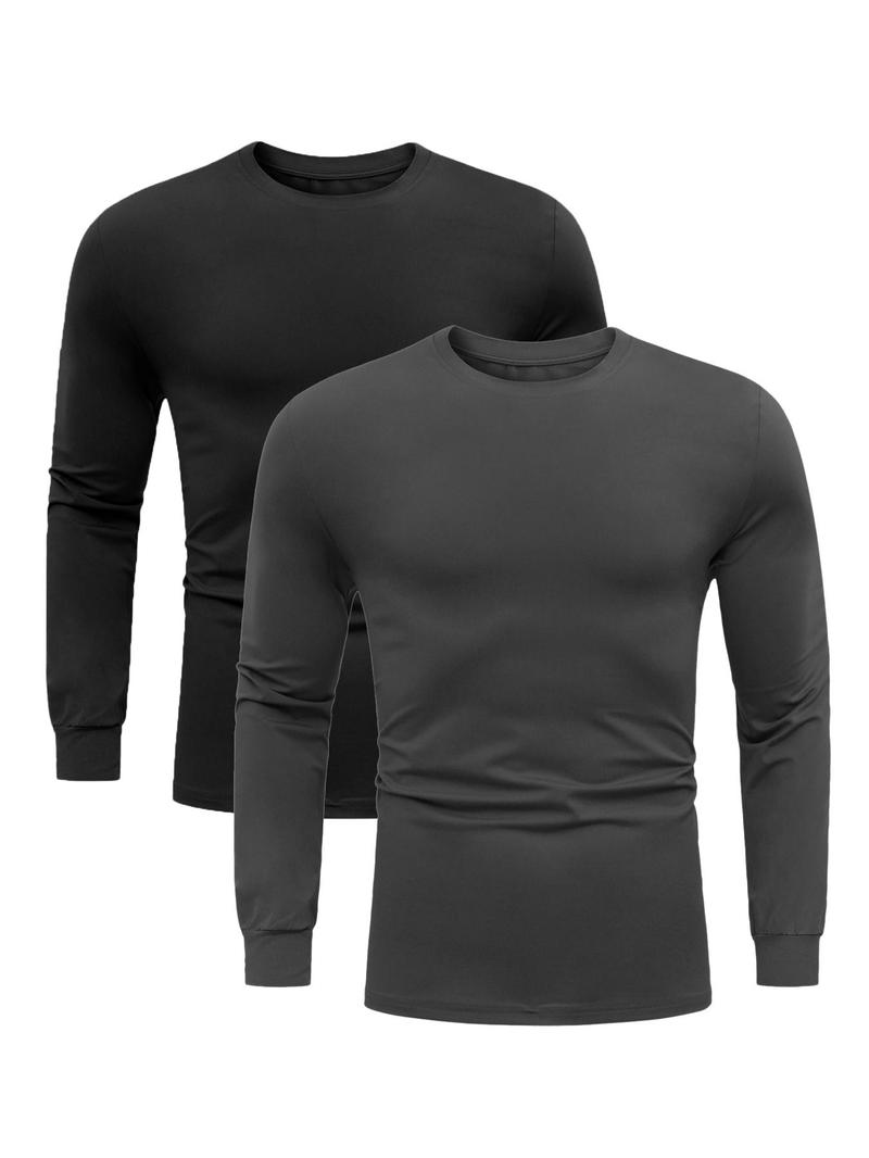 Product Introduction of 【Plus Size】 Men's Solid Long Sleeve Tee, Casual Basic Round Neck T-shirt for Fall & Winter, Men's Top for Daily Wear 4