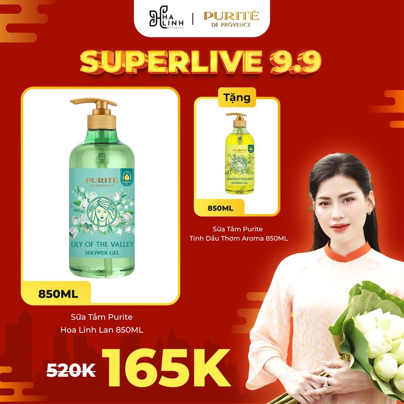 [VHL x Purite] [MUA 1 TẶNG 1] Sữa Tắm Purite Hoa Linh Lan (Lily Of The Valley) 850ML + Tặng Sữa Tắm Purite Tinh Dầu Thơm Thư Giãn (Aroma) 850ML