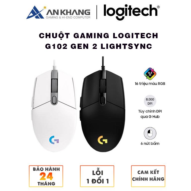 Chuột Gaming Logitech G102 Gen 2 Lightsync - 6 Nút Lập Trình, 8000 DPI, Tùy chỉnh RGB