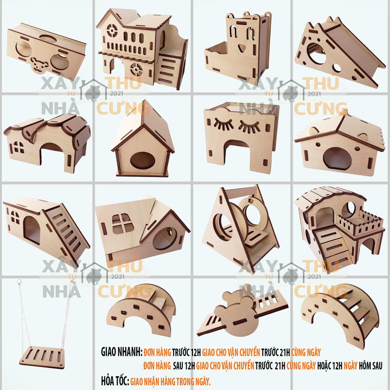 Nhà ngủ gỗ hamster nhiều kiểu cho hamster và thú cưng nhỏ