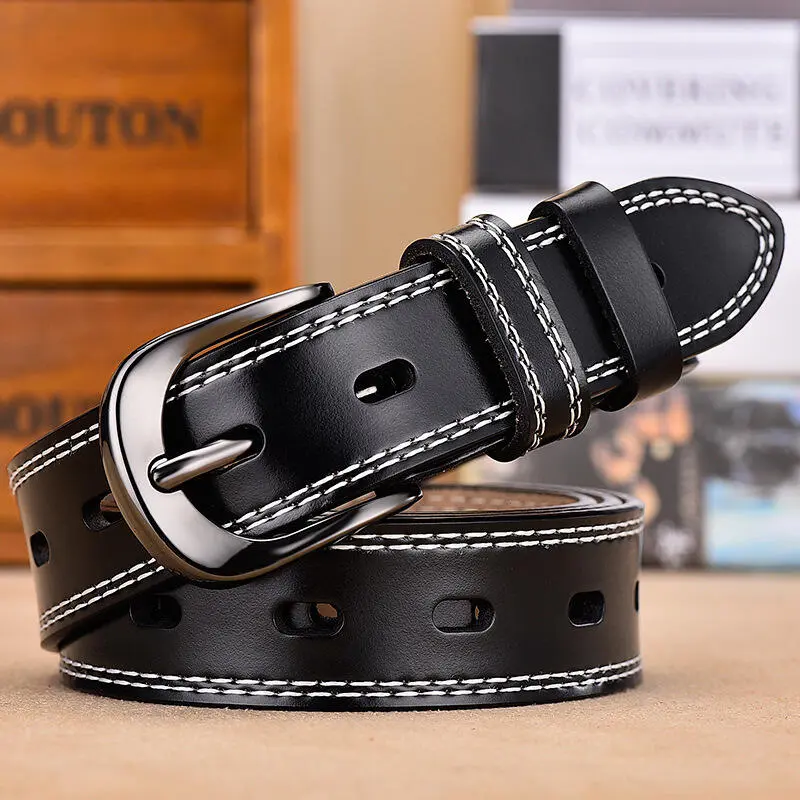 Thắt Lưng Bản Rộng Da Nữ, Màu Đen Đơn Giản, Khóa Kim, Dễ Phối Đồ