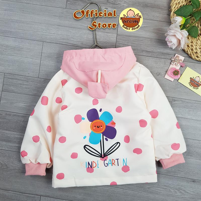 Áo khoác hồng cho bé gái 10-26Kg chất dù chống nắng 2 lớp có mũ hình hoa cười dễ thương 0