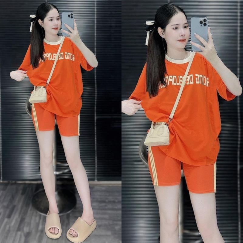 Set Bộ Nữ Thun TĂM LẠNH Quần Ngố + Áo FORM RỘNG thêu chữ Racing 3