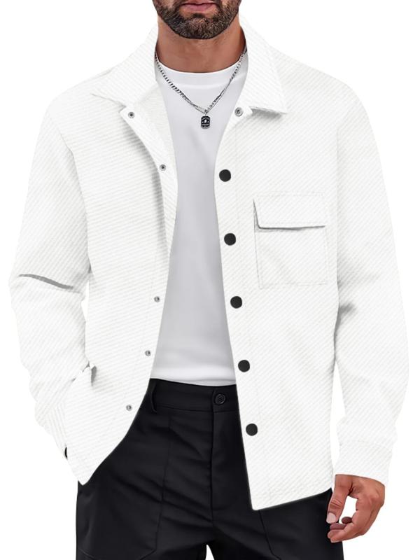 Men's Solid Color Button Pocket Design Shirt, Regular Fit Casual Long Sleeve Collared Top for Spring & Fall, Fashion Men's Clothes for Daily Wear 4