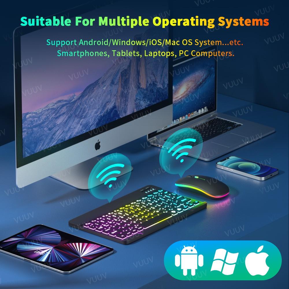 【COD/GOOJODOQ】10 Inch  Backlight Wireless Keyboard And Mouse LED Colorful Bluetooth Keyboard For iPad Laptop Android iPhone Lampu