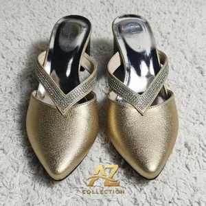 Sepatu Sandal Heels Mule's Heel Permata Elegan Hak 5 cm Anti-Selip V