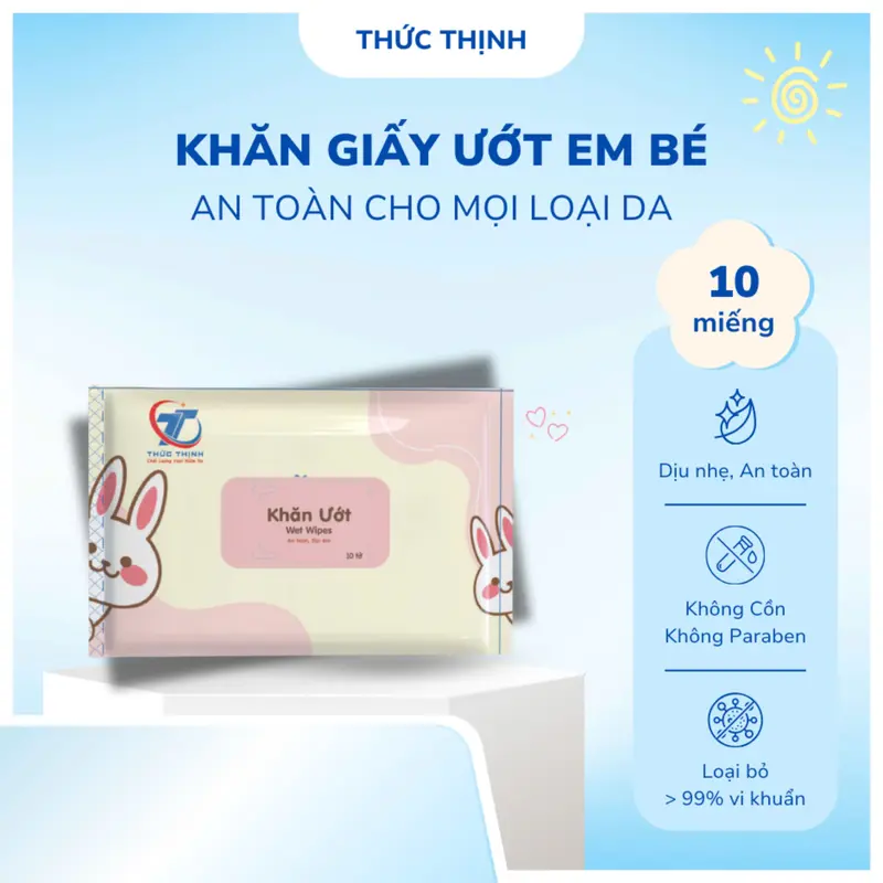 Khăn ướt cao cấp Thức Thịnh 10 tờ/gói mềm mịn, không mùi, không parabens bỏ túi tiện dụng Voi (90Gr/gói) 4