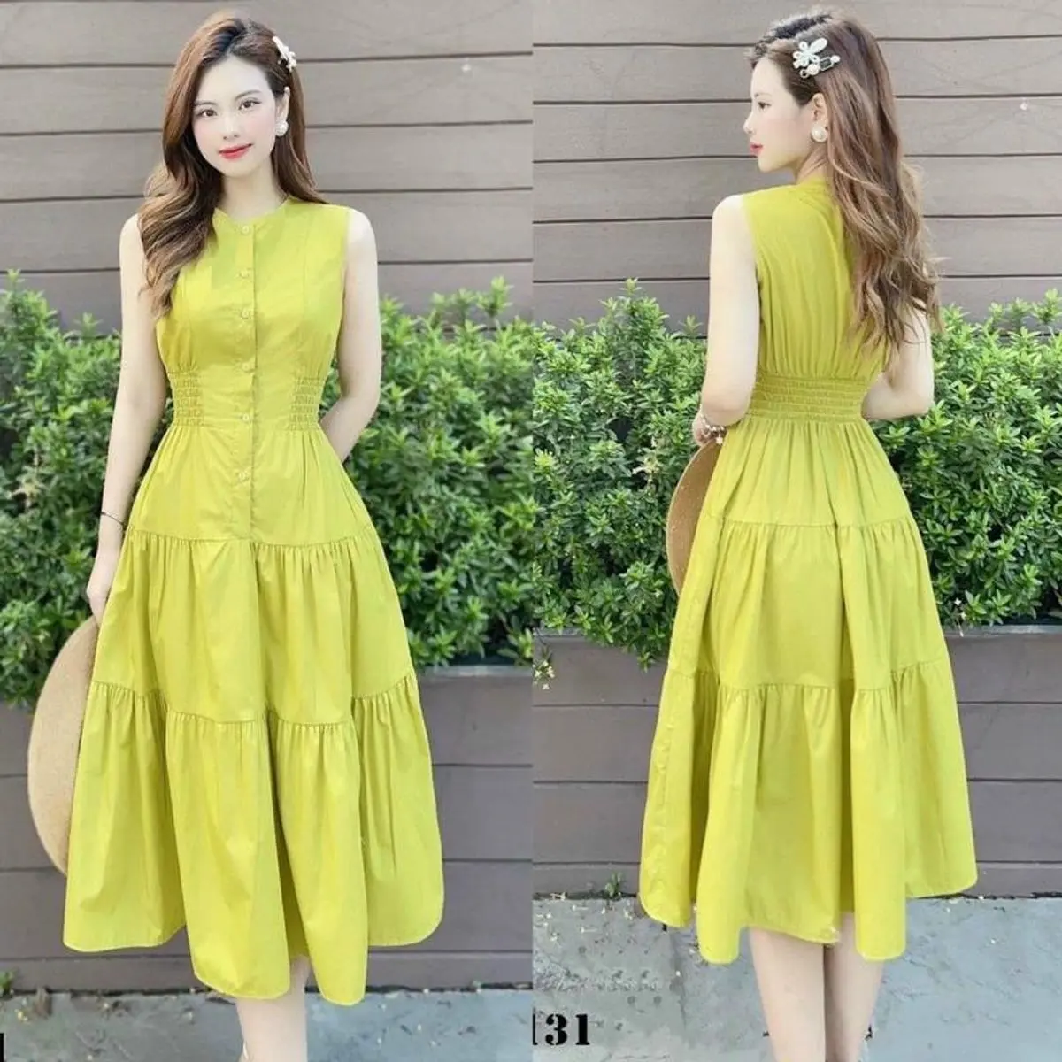 Đầm tiểu thư đi biển chất lụa chạy thun chỉ phần eo thoải mái bon chen