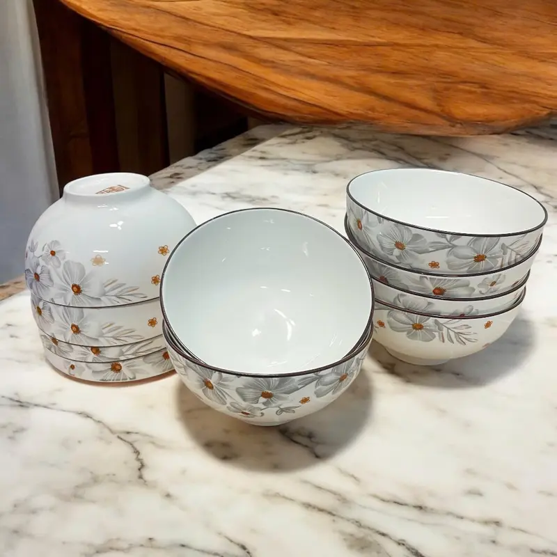 Bộ 10 Chén Sứ Ăn Cơm Họa Tiết Bông Hoa Dừa Trắng Đường Kính 11.5Cm, Bát Sứ Chén Sứ - Phương Trang 5