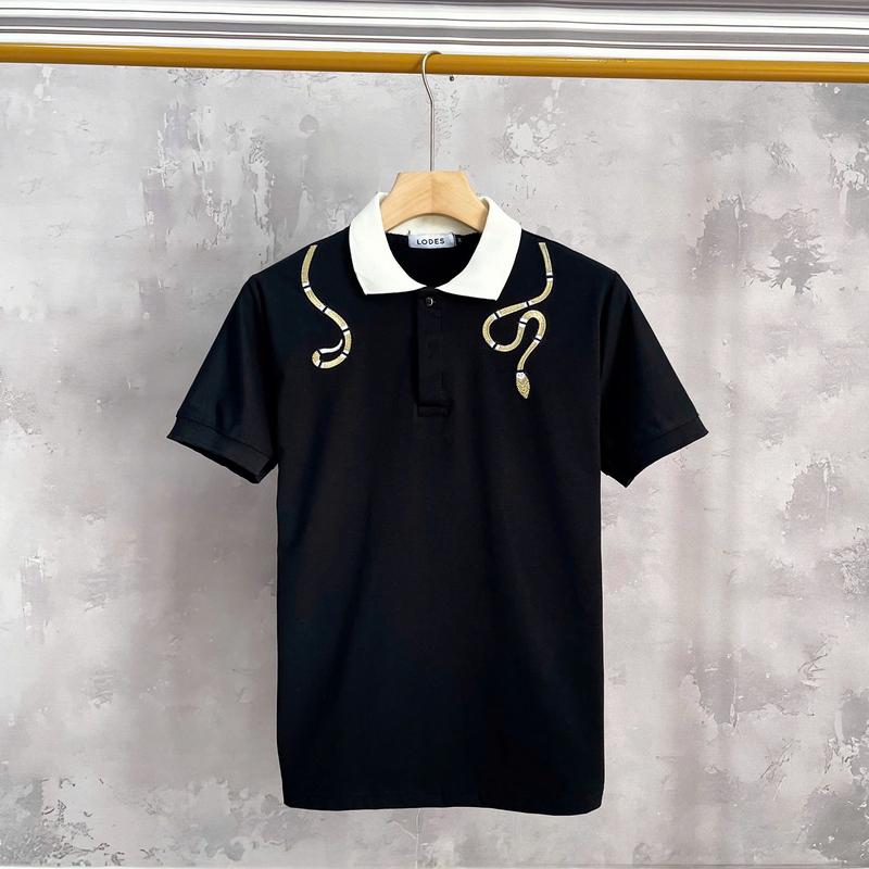 Áo thun nam nữ cổ trụ tay ngắn vải coton co dãn thêu cổ vàng mẫu mới rất đẹp chuẩn form hàng shop TĐL Store 1