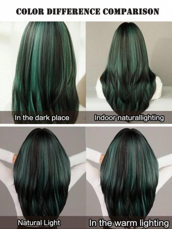 24 Inch Green Gradient Color Long Layered Wigs for Women, Striking Natural Fluffy Hair Wigs with Curtain Bangs, Synthetic Hair Wigs for Party, Daily Use 7