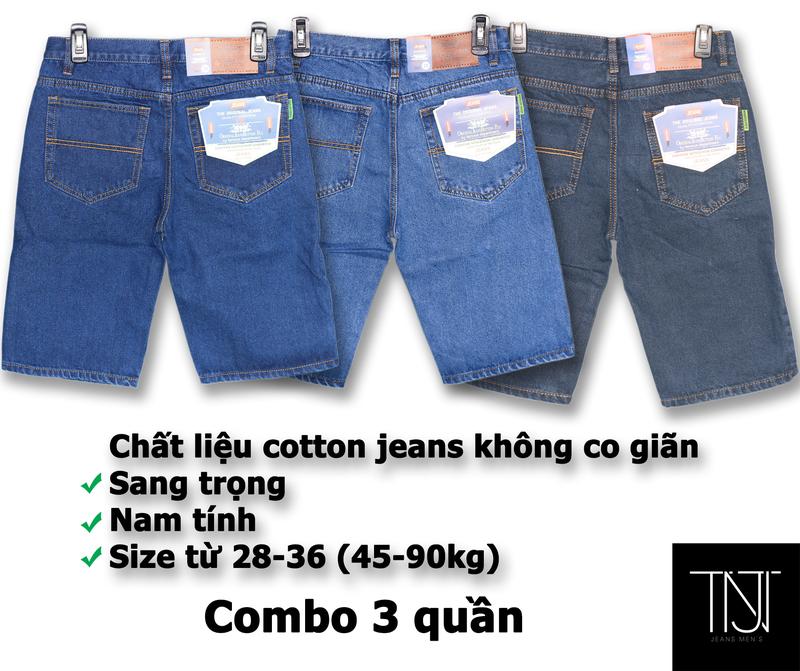 Combo 3 quần short jean nam trung niên cotton 3 màu cơ bản
