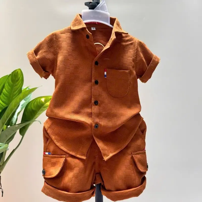 Bộ Quần Áo Sơ Mi Chất Liệu Kim Cương 4 Màu Cho Bé Trai 12-52kg có thể giặt máy Jean Có Cổ 3
