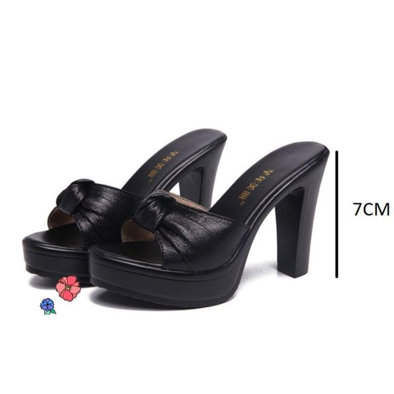 Dép cao gót nơ cuộn 7f GPSHOP - da mêm mang êm DéP GiàY DéP GiàY Sandal nữ Sandal đế 7 phân