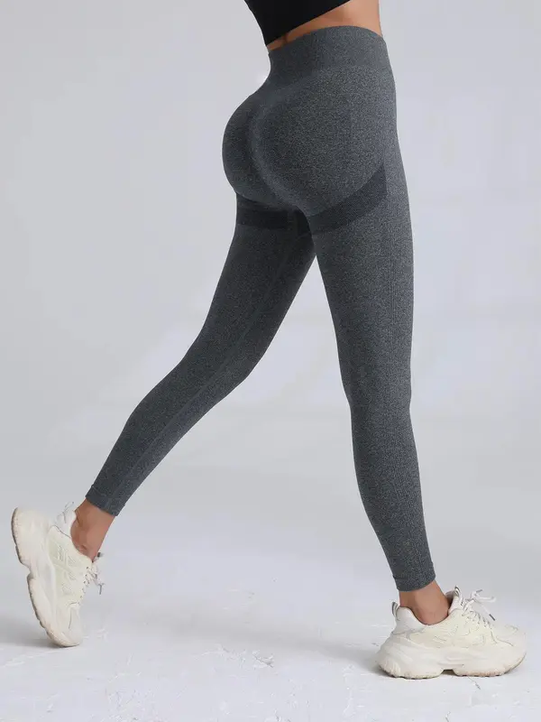 Sporty Women's Plain Ruched High Waist Sports Leggings, Solid Color Wide Waistband Sport Skinny Pants, High Stretch Seamless Yoga Leggings, Ladies Sportswear for Indoor Outdoor Wear, Tummy Control, Leggings for Women, Gym Clothes 2
