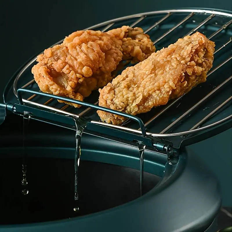 Stainless Steel Deep Frying Pan with Lid, 1 Count Non-stick Deep Fryer with Oil Drip Filter Rack for Fried Chicken, Kitchen Gadgets 2