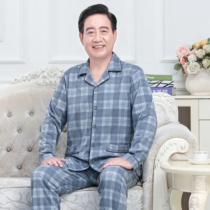 Đồ Ngủ Nam, Chất Liệu Cotton, Kiểu Áo Cardigan, Phong Cách Trung Niên Dáng Rộng Vừa Vặn, Ngoại Cỡ, Có Thể Mặc Làm Áo Mặc Bên Ngoài, Thích Hợp Mặc Nhà, KZY539