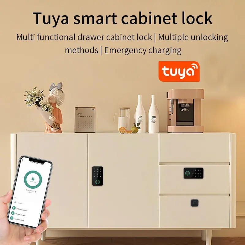 Smart Door Lock, APP Fingerprint Smart Drawer Cabinet Invisible Lock, IC Card Unlock Cabinet Furniture Electronic Keyless Sensor Lock 2