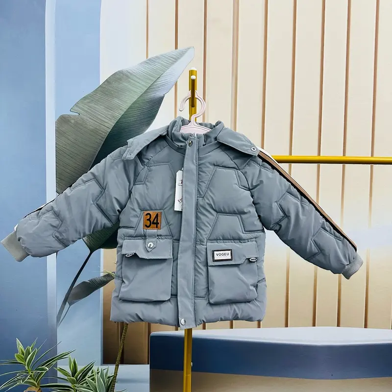 [15 - 48kg] Áo phao nhung lì LÓT LỤA , mũ có thể tháo rời, thiết kế sọc tay khỏe khoăn, phong cách năm 2024 5