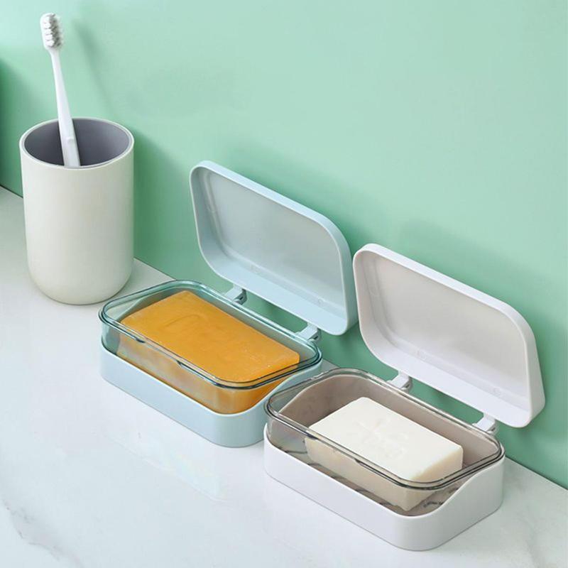 Plastic Bathroom Soap Box With Lids Travel Portable Plate Tray Dish Storage Holder Draining Rack Home Soap Container 5
