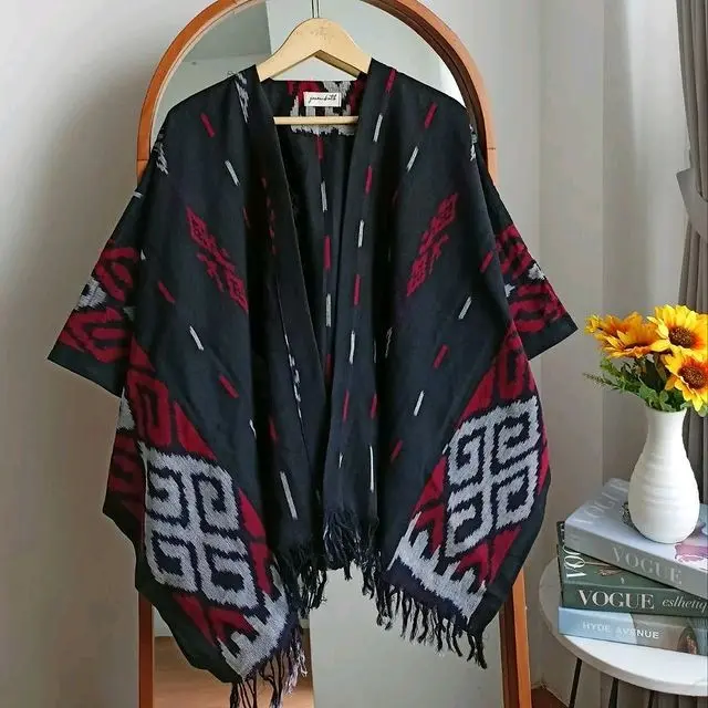 Kardigan Tenun Wanita Kekinian Motif Toraja Etnik Hitam Oversize   Outer 1