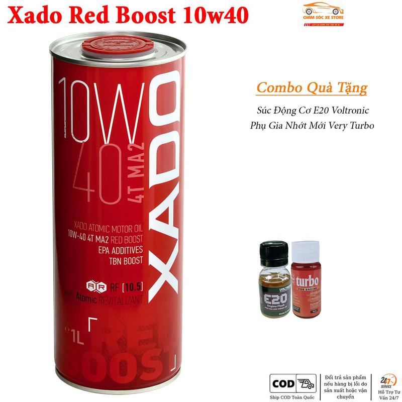Dầu Nhớt Dành Cho Xe Số, Côn Tay Xado Atomic 10W-40 RED BOOST - Tặng Kèm 1 Súc Động Cơ E20 Và 1 Phụ Gia Nhớt Mới Turbo