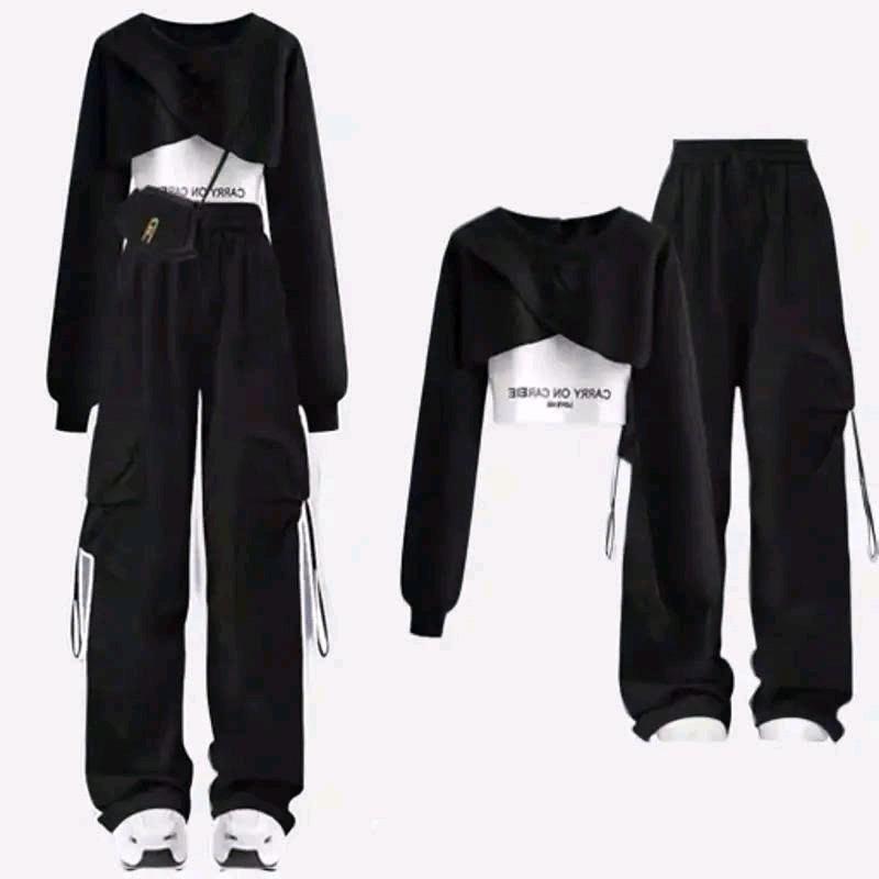  Set bộ gồm 3 món : 2 áo + quần fullsize full màu mặc thu đông Nữ Women Top Jacket Kaki Pants 