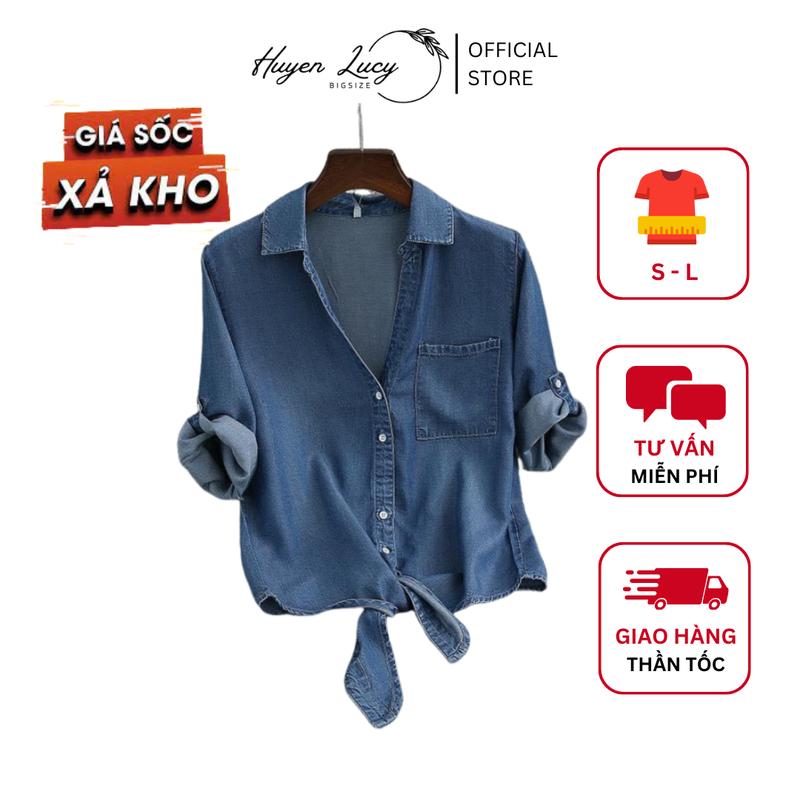Sơ mi denim có bigsize cổ bẻ có vạt áo màu xanh lửng tay cho nữ và bạn gái đi chơi đi học đi làm đi du lịch trẻ trung năng động cá tính hiện đại mùa xuân mùa hè mùa thu mùa đông