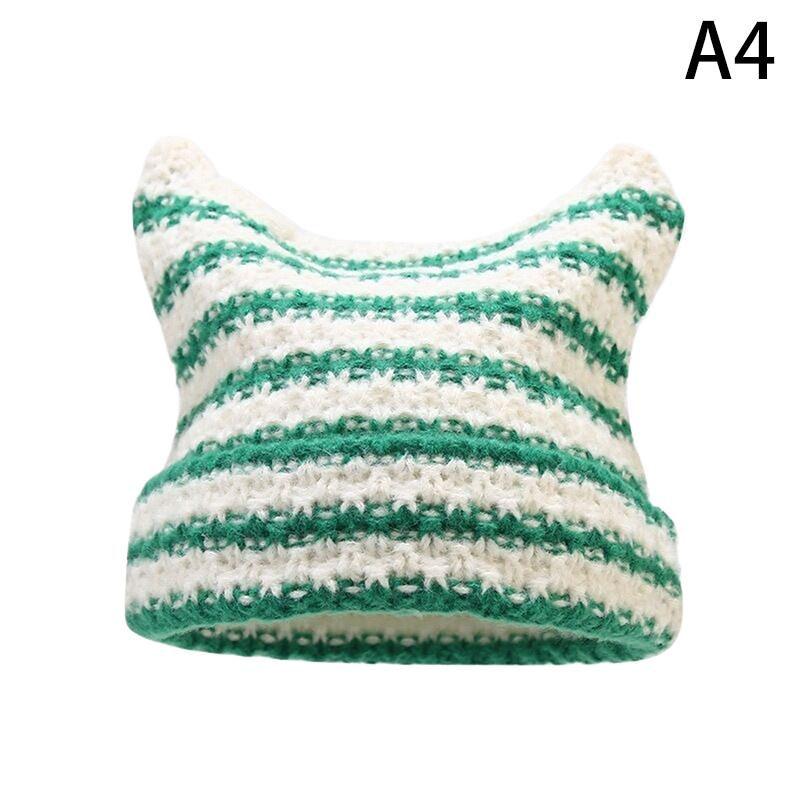 Product Introduction of New Japanese Streetwear Harajuku Beanie Little Devil Striped Knitted Hat Women Girls Autumn Winter Cute Cat Ears Cap 26