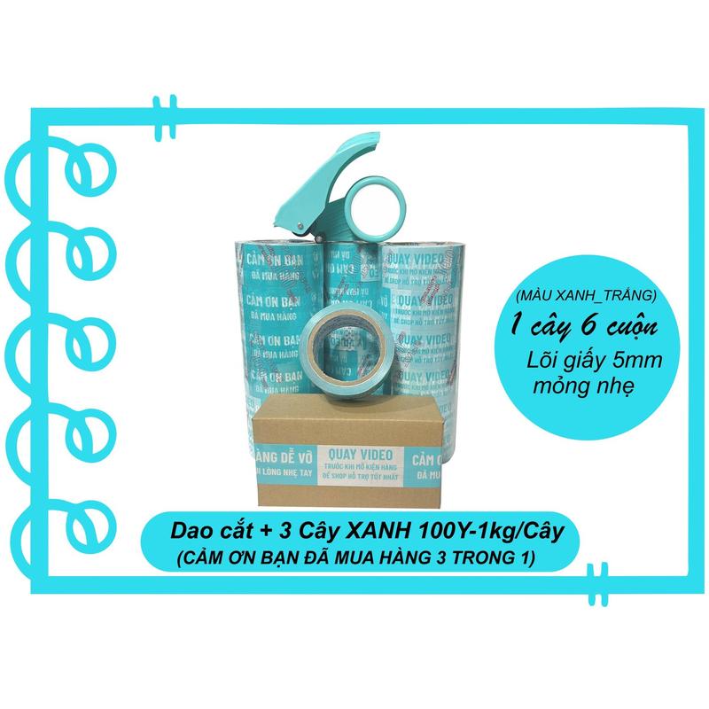  Combo Dao Cắt + 18 Cuộn Băng Keo MÀU XANH _CẢM ƠN BẠN ĐÃ MUA HÀNG 3trong1_ Loại 1Kg Cây 