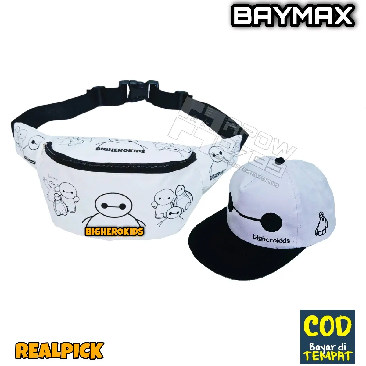 Paket anak 2 in 1 Waistbag anak laki laki dan topi anak karakter kartun untuk usia 2-9 / Topi BAYMAX Topi Bisbol Motif Fashion